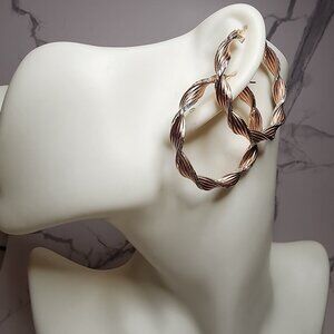 925 Silver and Rose Gold Two-Tone Twist Hoop Earrings